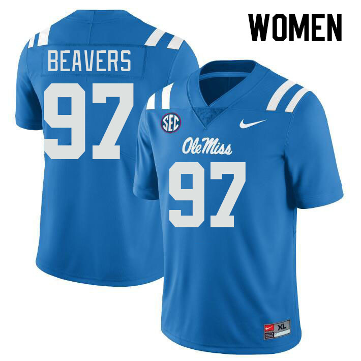 Women #97 Kamron Beavers Ole Miss Rebels College Football Jerseys Stitched-Power Blue